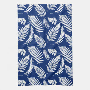 Woodland Fern Pattern, White on Cobalt Blue Theedoek