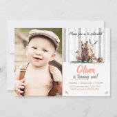 Woodland First Birthday Invitation Bos dieren Kaart (Voorkant)