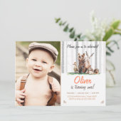 Woodland First Birthday Invitation Bos dieren Kaart (Staand voorkant)