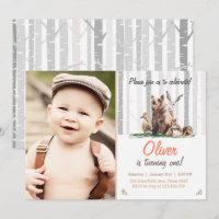 Woodland First Birthday Invitation Bos dieren
