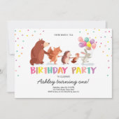 Woodland First Birthday Invitation Bos Dieren Kaart (Voorkant)