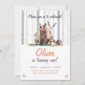 Woodland First Birthday Invitation Forest Animals Kaart (Voorkant)