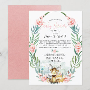 Woodland Floral Greenery Baby shower per post Kaart