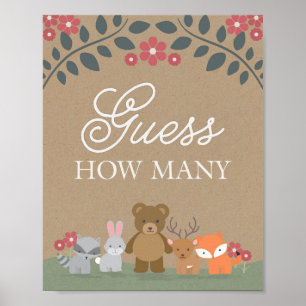 Woodland Florals Baby shower raad eens hoeveel spe Poster