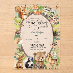Woodland Forest Animal Baby shower Rustic Greenery Acryl Uitnodigingen