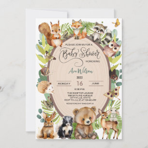 Woodland Forest Animal Baby shower Rustic Greenery Kaart