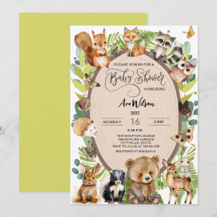 Woodland Forest Animal Baby shower Rustic Greenery Kaart