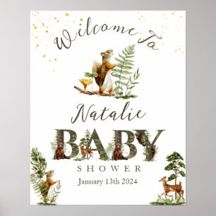 Woodland Forest Animal baby shower welkomstbord Poster