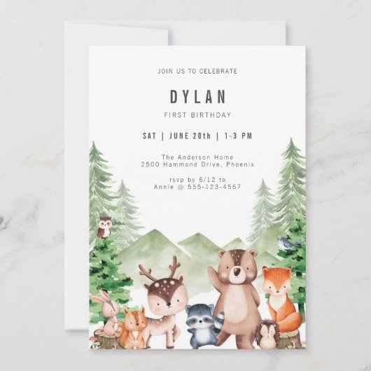 Woodland Forest Animal Boy Birthday Invitation (Devant)