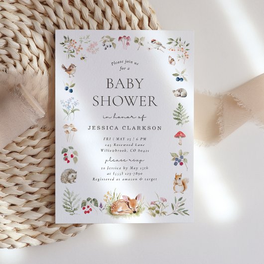 Woodland Forest Animals Baby Shower Invitation