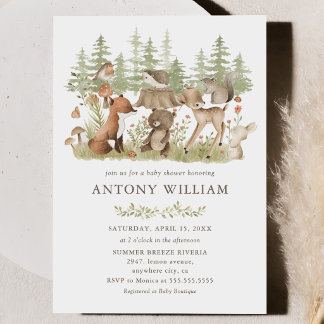 Woodland Forest Animals Baby Shower Invitation Kaart