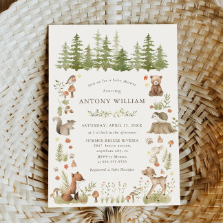 Woodland Forest Animals Baby Shower Invitation Kaart