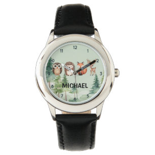 Woodland Forest Animals Deer Owl Fox egel Horloge