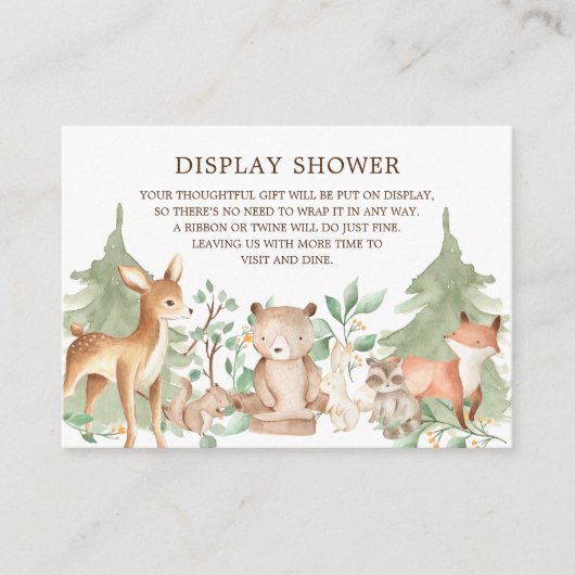 Woodland Forest Animals Gift Display Shower Informatiekaartje (Voorkant)
