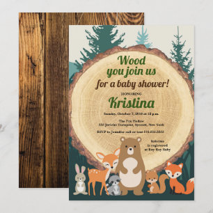 Woodland Forest Animals Greenery Wood Baby shower Kaart