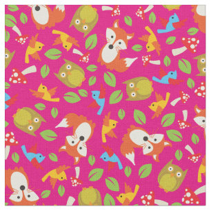 Woodland Forest Animals Pink Stof