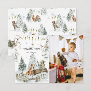 Woodland Forest Animals Winter Birthday Dank u Bedankkaart