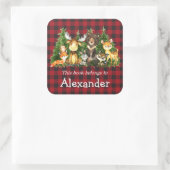 Woodland Forest Animaux Plaid Bookplate Étiquette (Sac)
