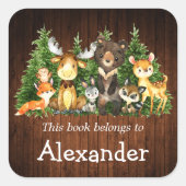 Woodland Forest Animaux Wood Print Bois Étiquette (Devant)