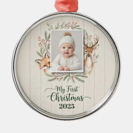 Woodland Forest Baby’s First Christmas Ornament (Voorkant)