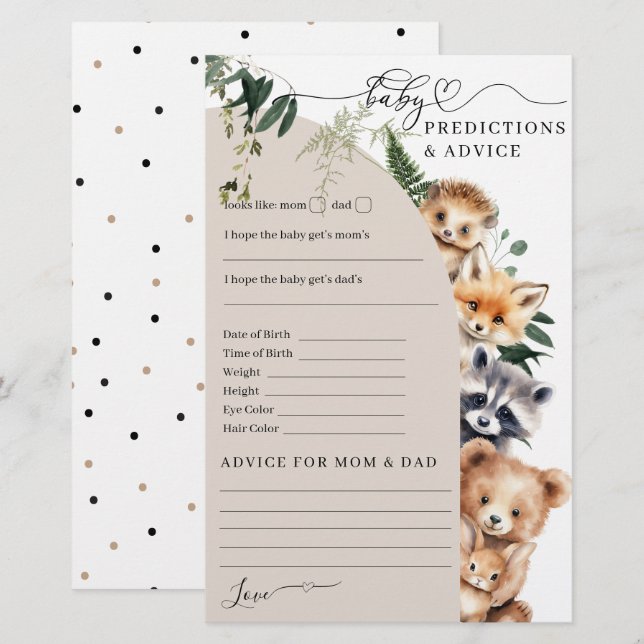 Woodland Forest Baby shower Game (Voorkant / Achterkant)