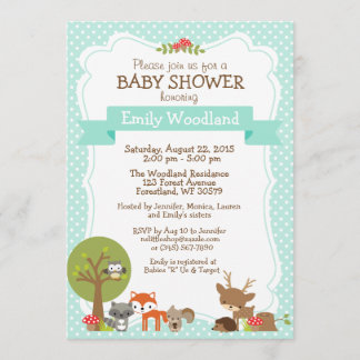 Woodland Forest Baby shower uitnodiging blauw
