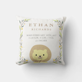 Woodland Forest Birth Stats - Lion Nursery Pillow Kussen