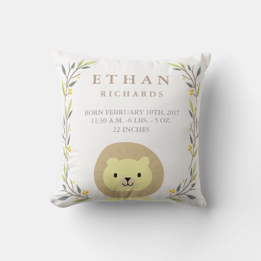 Woodland Forest Birth Stats - Lion Nursery Pillow Kussen (Voorkant)