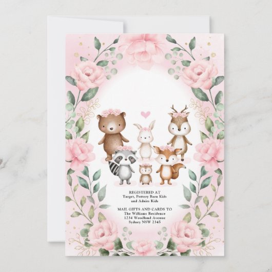 Woodland Forest Blush Pink Flower Virtuele douche Kaart (Achterkant)