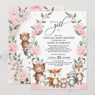 Woodland Forest Blush Pink Flower Virtuele douche Kaart
