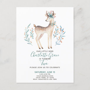 Woodland Forest Deer Baby's 2e verjaardag Uitnodiging Briefkaart