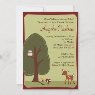 Woodland Forest Deer Owl Baby shower Invitation Kaart