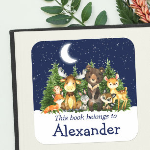 Woodland Forest Dieren Bomen Sky Bookplate Label