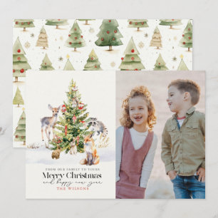 Woodland Forest Dieren Kerstboom Foto Feestdagenkaart