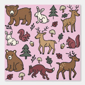 Woodland Forest Doodle Animals roze Behang (Voorkant)