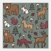 Woodland Forest Doodle Dieren groen Behang (Voorkant)