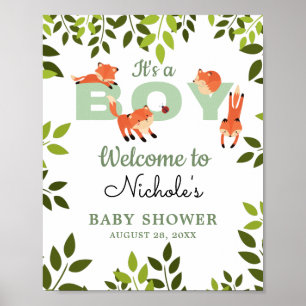 Woodland Forest Fox Boy Baby shower Affiche de bie