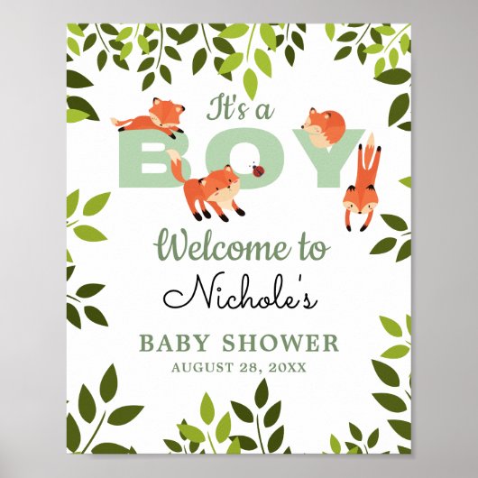 Woodland Forest Fox Boy Baby shower Affiche de bie (Devant)