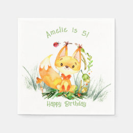 Woodland Forest Fox Cute Birthday Napkins Servet
