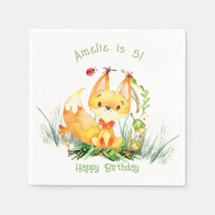 Woodland Forest Fox Cute Birthday Napkins Servet