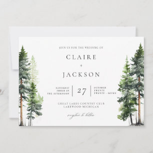 Woodland Forest Green Pines Modern Wedding Kaart