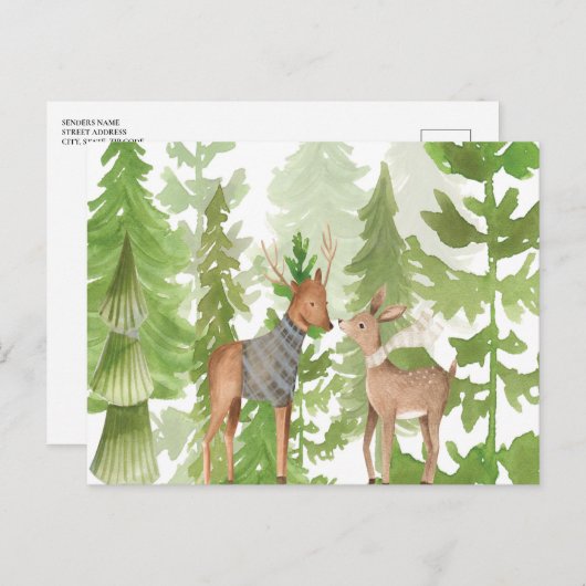 Woodland Forest Greenery Baby Deer Pine Briefkaart (Voorkant / Achterkant)