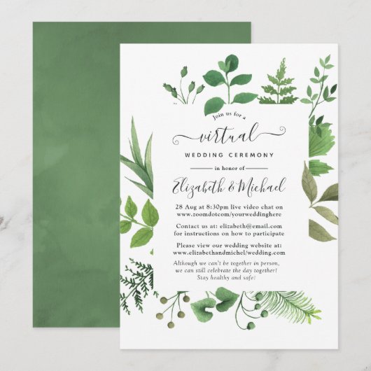 Woodland Forest Greenery Online Virtual Wedding Kaart (Voorkant / Achterkant)