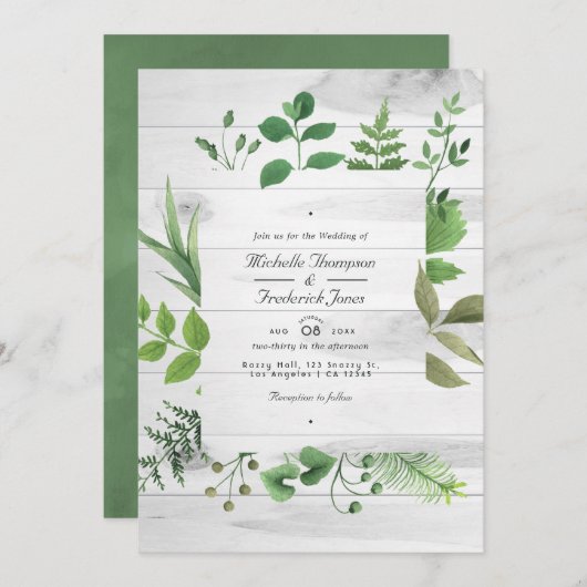 Woodland Forest Greenery QR Code Rustic Wedding Kaart (Voorkant / Achterkant)