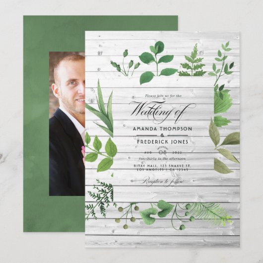 Woodland Forest Greenery Rustic Wedding Foto Kaart (Voorkant / Achterkant)