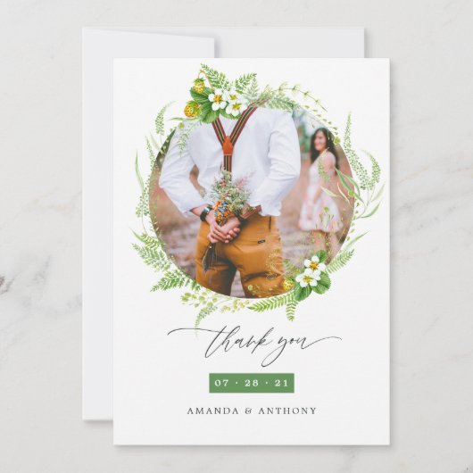 Woodland Forest Greenery Wedding Foto Bedankkaart (Voorkant)
