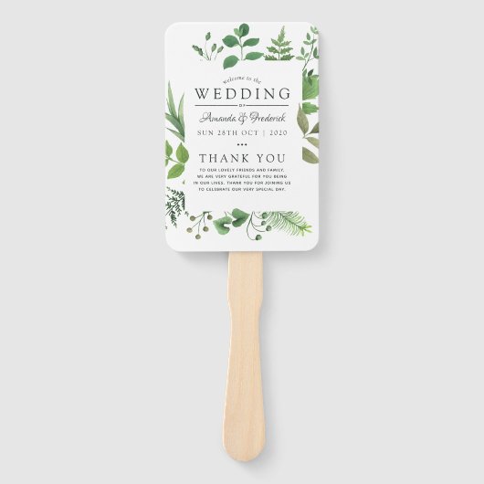 Woodland Forest Greenery Wedding Programme Handwaaier (Voorkant)