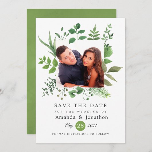 Woodland Forest Greenery Wedding Save The Date (Voorkant / Achterkant)