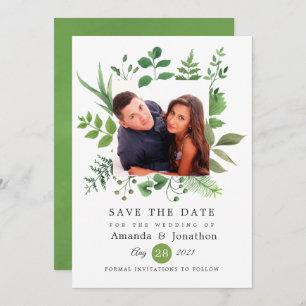 Woodland Forest Greenery Wedding Save The Date