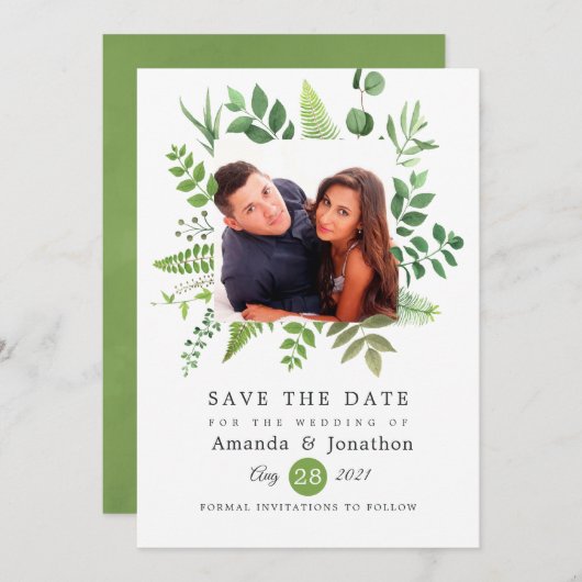 Woodland Forest Greenery Wedding Save The Date (Voorkant / Achterkant)